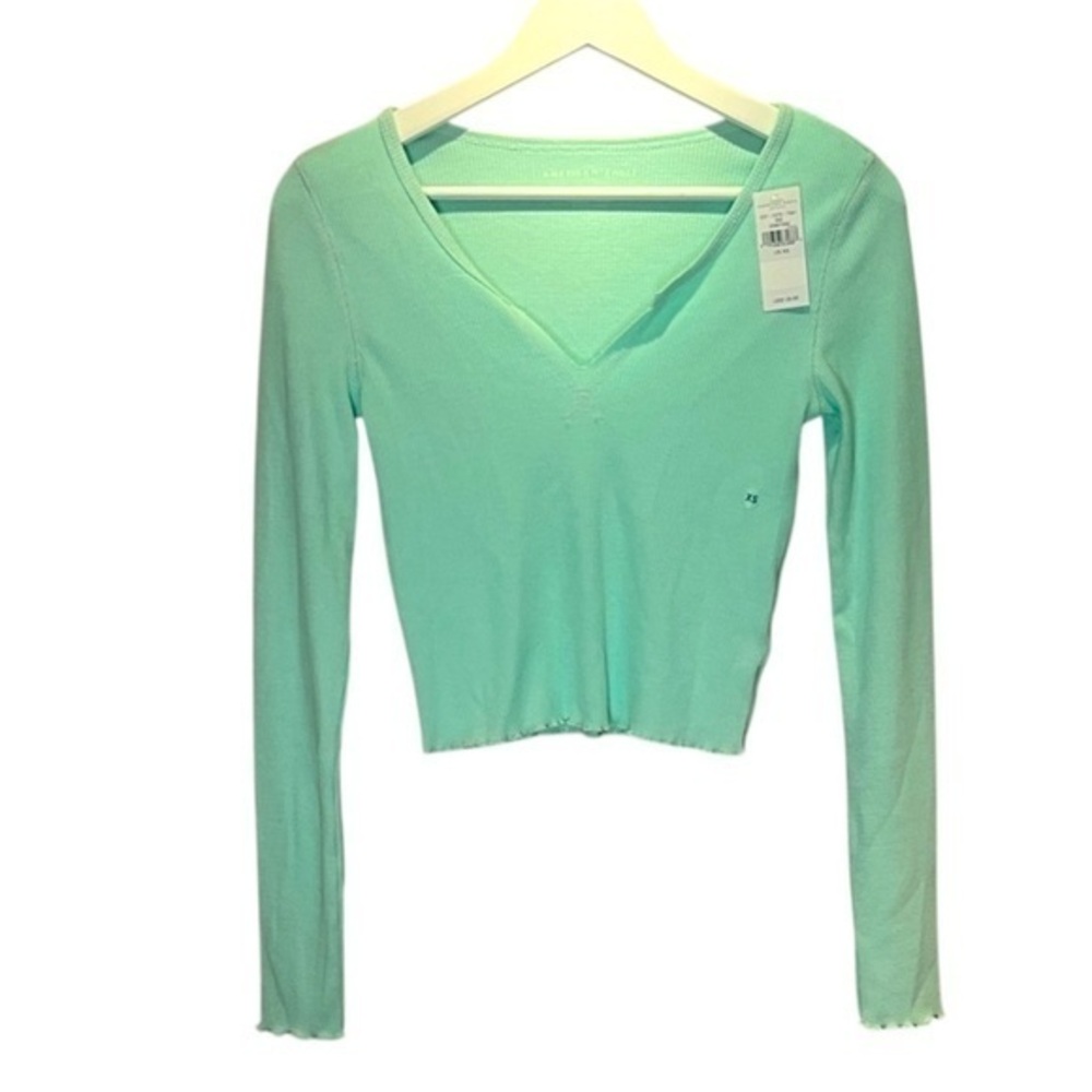 New American Eagle Women’s Mint Green Thermal Knit Long Sleeve Top XS NWT
